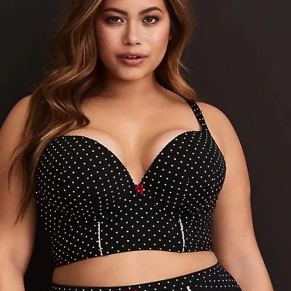 TORRID | Long Line Polka dot Pushup Plunge Bra | 46DDD